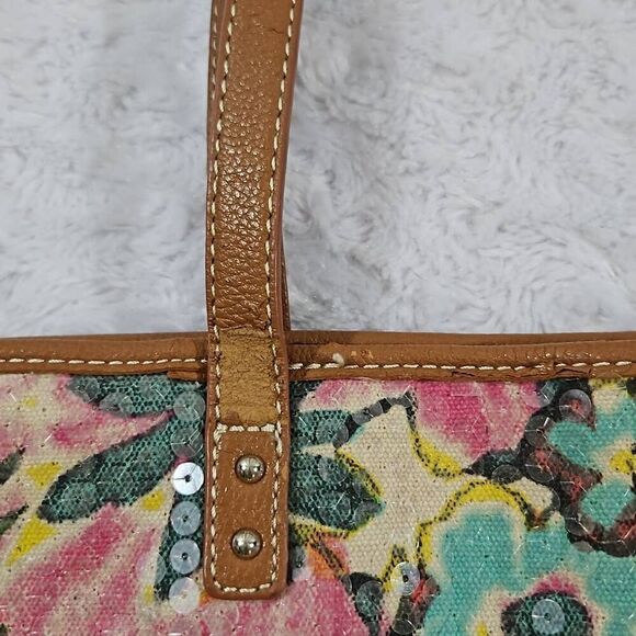 Nine West sequin tote multi color floral with clear sequins bobo chic summer - Picture 9 of 13
